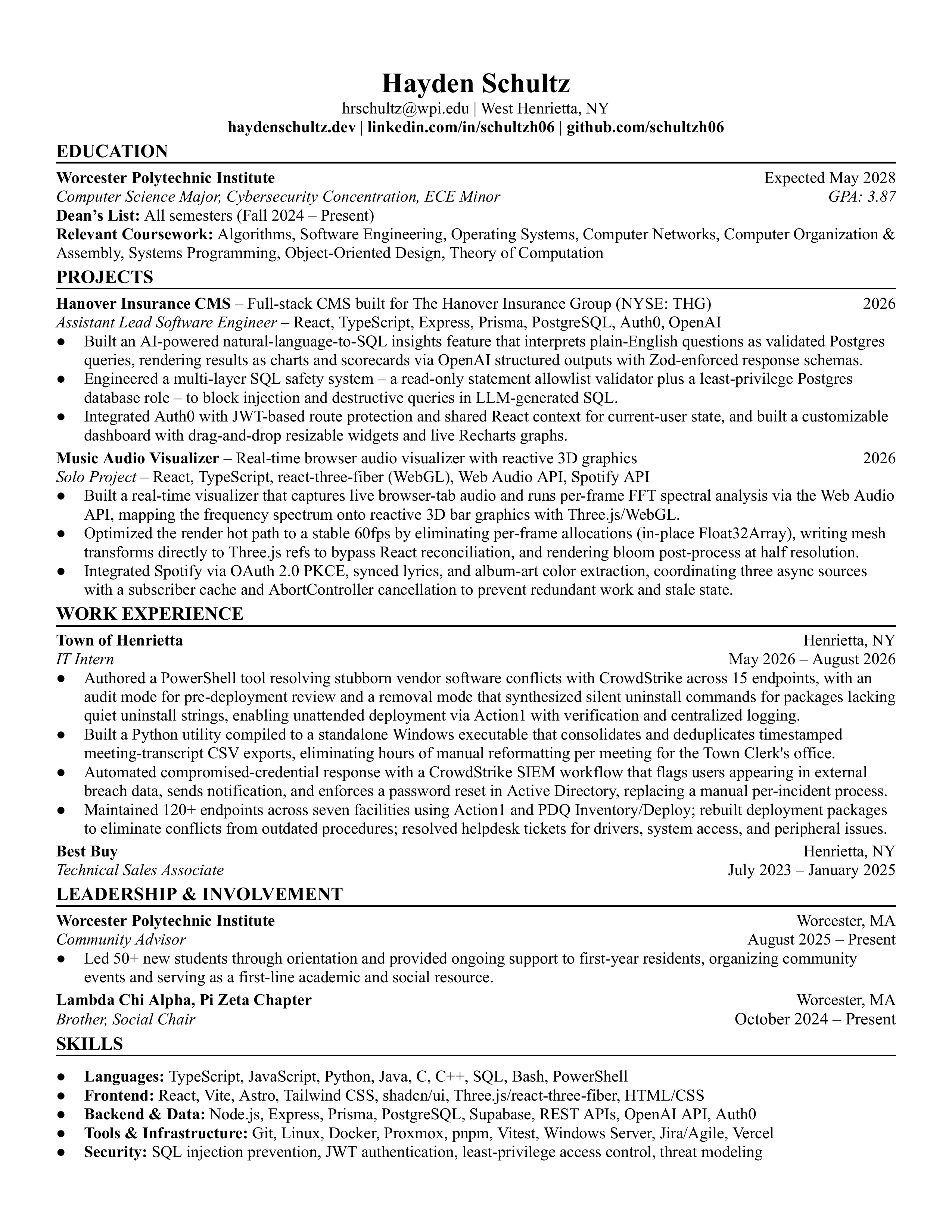 Preview of Hayden Schultz's resume, page 1